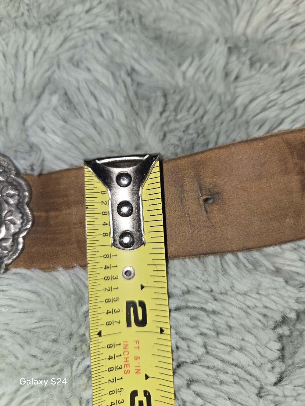 Western Concho Leather Belt in Brown with Pewter Adrienne Teeguarden 2001 Sz M - Picture 10 of 10
